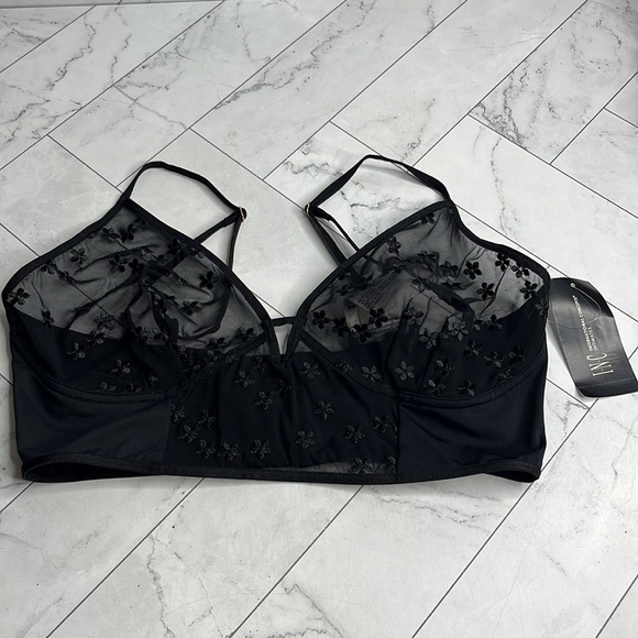 NWT INC International Concepts Womens Sheer Daisy Bralette, Deep Black M MEDIUM - Picture 4 of 8